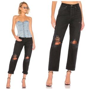 AGOLDE 90's Fit in Audio Black Wash Distressed Raw Hem Size 23